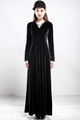 Elegant black velvet long sleeve maxi dress with V-neck and high waist design - S / Black