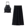 Dettaglio della trama plissettata nera del top a fascia e del set gonna lunga - Taglia M / Top E Pantaloni / Nero
