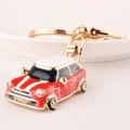 Exquisite red mini car keychain with white roof and sparkling crystal rhinestones - Chy-2102 / Red