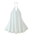 Detail of white halter neck chiffon dress with deep V-neckline and tiered ruffle hemline - S / White