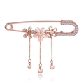 Eleganter roségoldener Blumenanstecker mit rosa Katzenaugenstein und Kristallanhängern - Roségold Blume Quaste(C119-A)