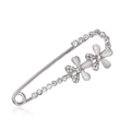 Eleganter silberner Blumen-Brosche-Pin mit weißen Katzenaugensteinen und Strasssteinen - Silbernes Blumendesign (C121-A)