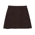 Detailed view of dark brown knitted A-line skirt with soft wool texture and elastic waist - S / Skirts