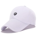 White canvas baseball cap with black shield 55 patch and extended sun visor - White