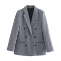 Detailansicht des zweireihigen Hahnentritt-Blazers für Damen mit Revers und schwarzen Knöpfen - Schwarz Weiß