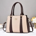 Bolso tote beige y marrón con logo dorado y correa de hombro ajustable para mujer - Caqui