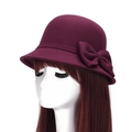 Elegant deep purple wool cloche hat with a double bow accent for women's winter fashion - Burgundy