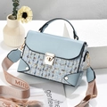 Chic light blue crossbody bag with lychee leather and woven texture with MHD strap - Sky Blue
