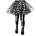 Halloween kids set featuring a black tutu with silver prints and skeleton bone stockings - 6-8 Years / Skeleton