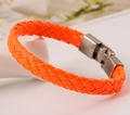 Pulsera minimalista de cuero trenzado naranja con cierre magnético de metal gris mate - Rojo Anaranjado