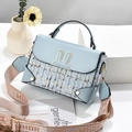 Fresh light blue crossbody bag with tweed texture and rabbit ear design for women - Sky Blue
