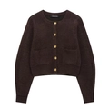 Dark brown knit cardigan with gold buttons and dual pockets in a slim fit silhouette - S / Tops