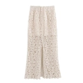 Elegante gonna lunga in maglia all'uncinetto color crema con vita alta e orlo ondulato - Taglia unica / Skirts