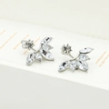 Silver leaf stud earrings featuring marquise-cut marquise cubic zirconia stones - Silver (0972)