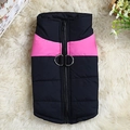 Rosa-schwarze gesteppte Hundeweste mit Reißverschluss und D-Ringen für die Leine - 3XL / Rosa