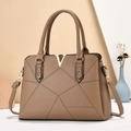Borsa tote premium in pelle marrone con dettaglio a V e cuciture geometriche moda - Cachi