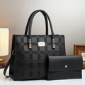 Klassische schwarze PU-Handtasche mit G-Muster Prägung und passendem Geldbörsen-Set - Schwarz