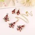 Christmas tree jewelry set with red and green crystal necklace earrings ring and brooch - Four-Piece Set