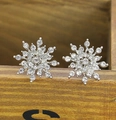 Sparkling silver snowflake stud earrings encrusted with brilliant rhinestones - 21 White K Style (0468)