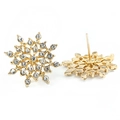 Golden snowflake earrings featuring sparkling clear rhinestones with a classic pin back - 22 KC Gold Style (0467)