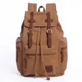 Retro khaki canvas and leather backpack with multi-pocket design and buckle straps - Earthy Yellow