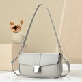Minimalist light gray crossbody bag for women with square metal lock and weave texture - Light Gray