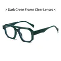 Irregular geometric glasses with dark green thick frames and clear lenses - Dark Green Frame Clear Lens