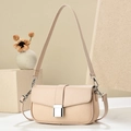 Minimalist beige crossbody bag with textured weaving and silver square metal clasp - Khaki