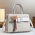 Minimalist white three-piece tote set with woven texture and cute bear pendant charm - Single Piece / White