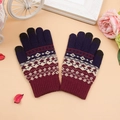 Marine-rote Fair-Isle-Strickhandschuhe mit Touch-Funktion und warmem Fleecefutter - Marineblau und Weinrot
