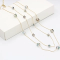 Collar largo de cadena de serpiente dorada con cuentas de cristal aurora cúbicas - Cuentas de Cubo Iridiscentes (2321)