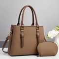 Ensemble cabas et pochette en tissu marron avec détails dorés et boucles élégantes - Marron