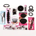 Hair styling tool set variant including black hair ties, combs, and buns in value package - Set 3 (17-Piece) / Black