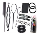 Black 15-piece hair styling tool set with combs and clips on white background - 10Pcs Set