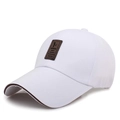 Berretto da baseball in cotone bianco con toppa in pelle marrone e bordo a contrasto - Regolabile / Bianco