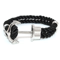 Close-up of black braided nautical rope bracelet with silver anchor metal clasp detail - Silver Anchor - Black Rope