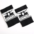 Close-up of knit leg warmers with black and white reindeer patterns for Christmas - Black/White