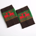 Detailed knit texture of Christmas leg warmers with red reindeer pattern and ribbed cuffs - Green/Red Reindeer/Dark Coffee