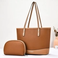 Bolso tote grande de retazos marrones con monedero pequeño a juego para mujer - Amarillo Tierra