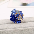 Blue resin flower cocktail ring with colorful crystals and blue gradient rhinestones - Sapphire Blue