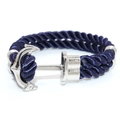 Detail of navy blue braided rope with a polished silver anchor clasp for nautical style - Silver Anchor - Navy Blue Rope