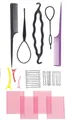 Hair styling tool set including combs, topsy tail hair loop and clips in black and purple - 10-Piece Set Style 03