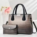 Two-piece gradient stone pattern handbag set with large tote and matching long wallet - Light Gray