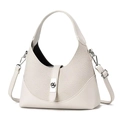 Creamy white half-moon crossbody bag in smooth leather and fabric with silver lock - Off-white