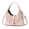 Pink minimalist half-moon handbag with woven texture and adjustable shoulder strap - Pink