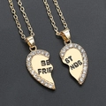 Golden heart-shaped Best Friends split pendant necklace set with sparkling rhinestones - 1339 Gold Inlaid Rhinestone Heart Style