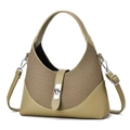 Detail of khaki green hobo bag featuring woven texture and silver metal lock closure - Green