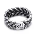 Men's punk skull bracelet in stainless steel with V-shaped links and vintage finish - Antique Silver