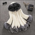 Women's white faux fur mid-length coat with contrasting grey fur collar and cuffs - 4XL / White