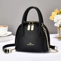 Classic black litchi pattern shell handbag with golden chain strap and double handles - Black